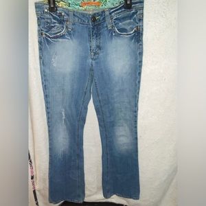 Slightly distressed bootcut jeans